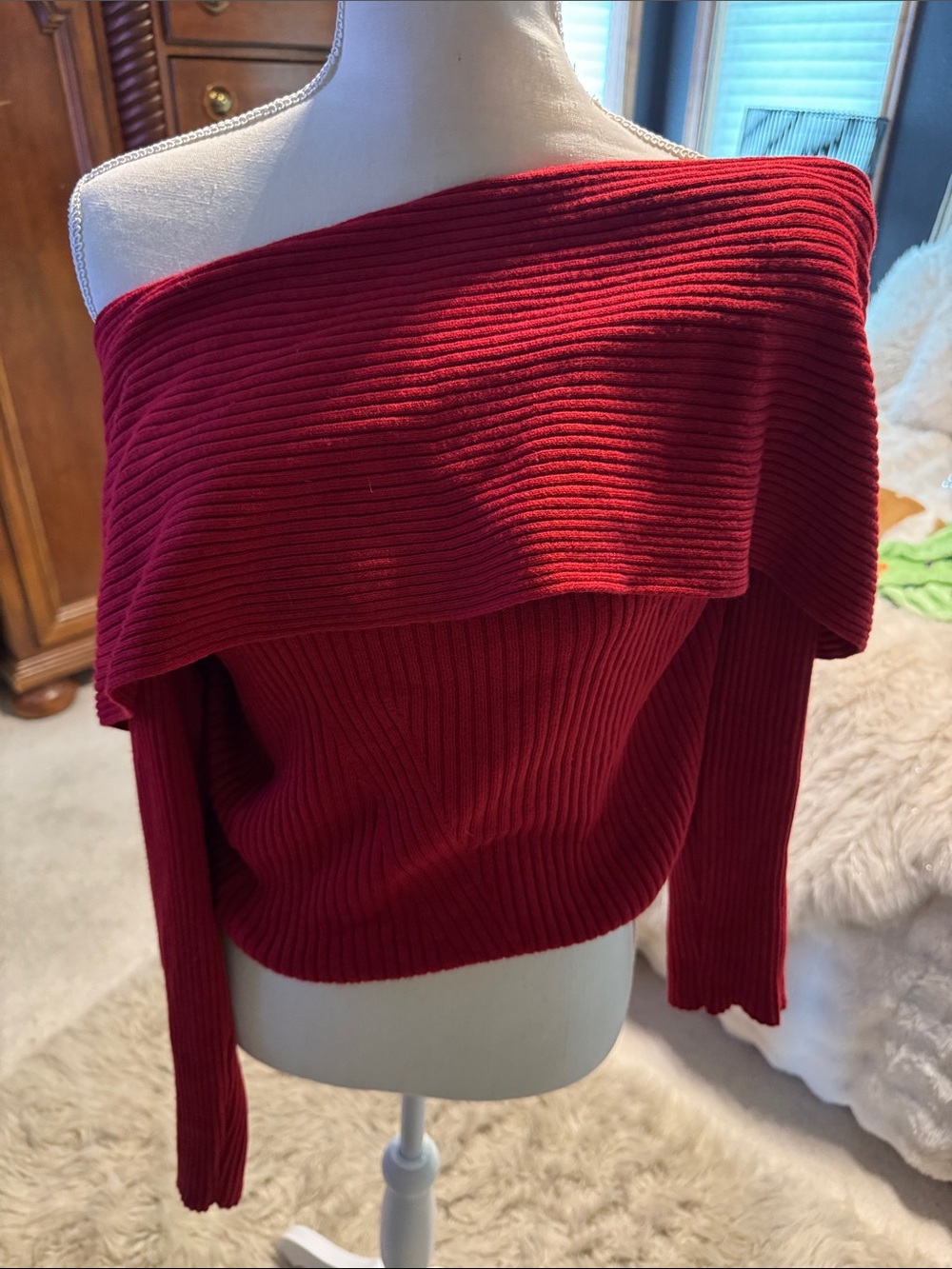 Banana Republic Off-the-Shoulder Ribbed Sweater - Red
